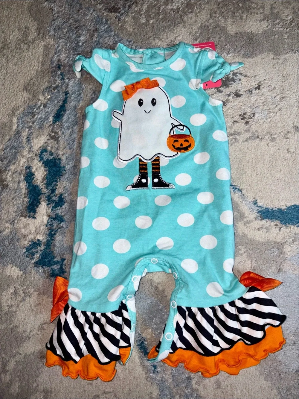Toddler Polka Dot Ghost Ruffle One-Piece Bodysuit - Aqua & White